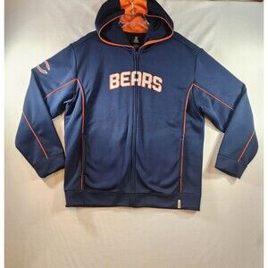 Chicago Bears Reebok Mens Hooded Sweatshirt Sz Large Full Zip Blue w/Orange NFL